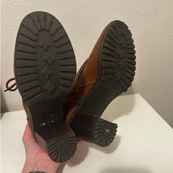 Tommy Hilfiger Women 7.5 Camel Brown Sherpa Heel Boots Essie Lace Up - Picture 7 of 8